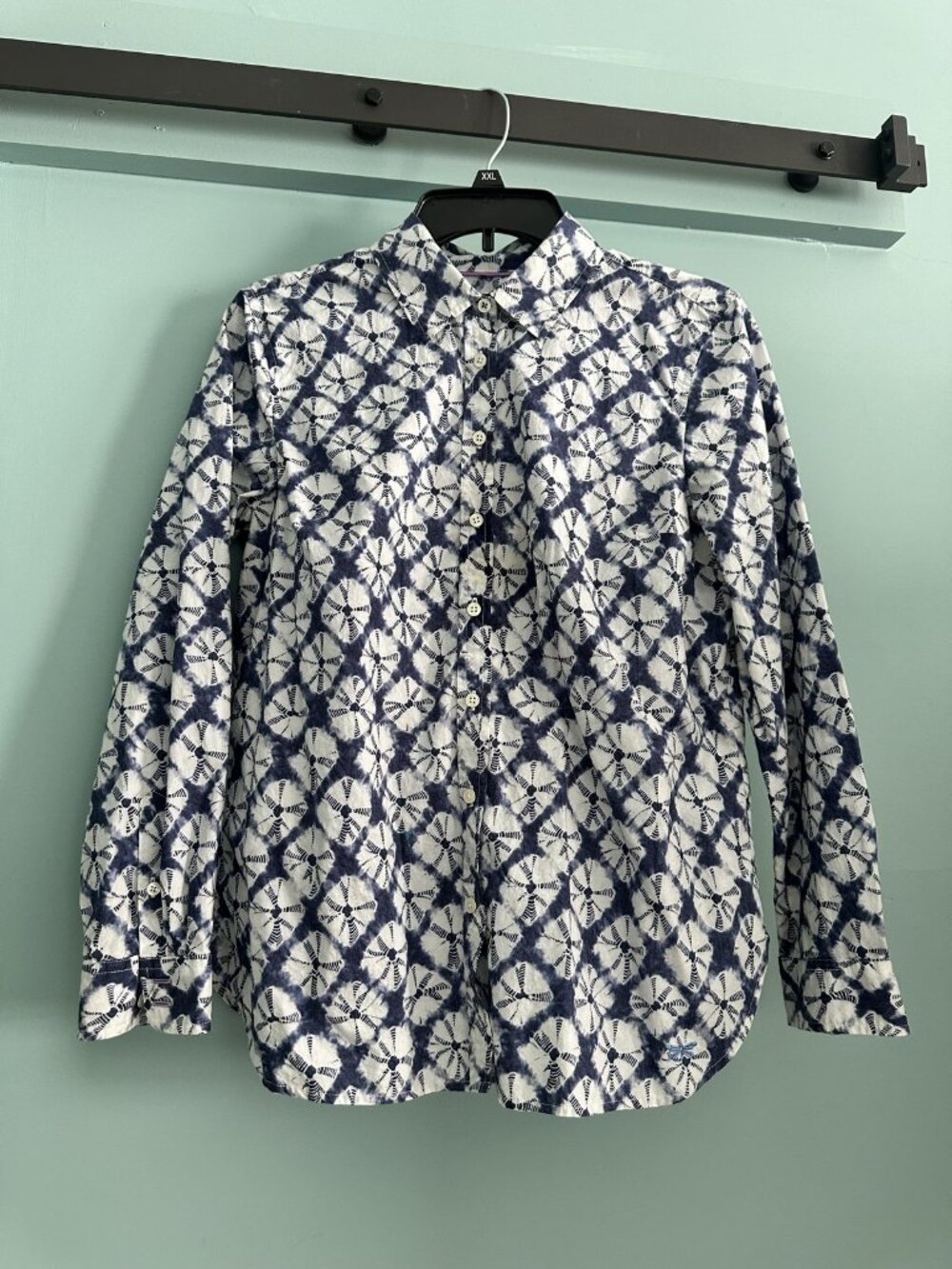 Talbots Navy White Tie-Dye Print Blouse